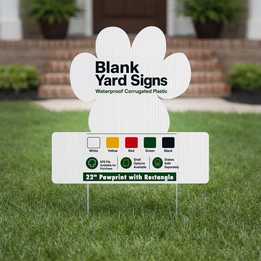 22" Pawprint with Rectangle Corrugated Plastic Yard Sign Blank