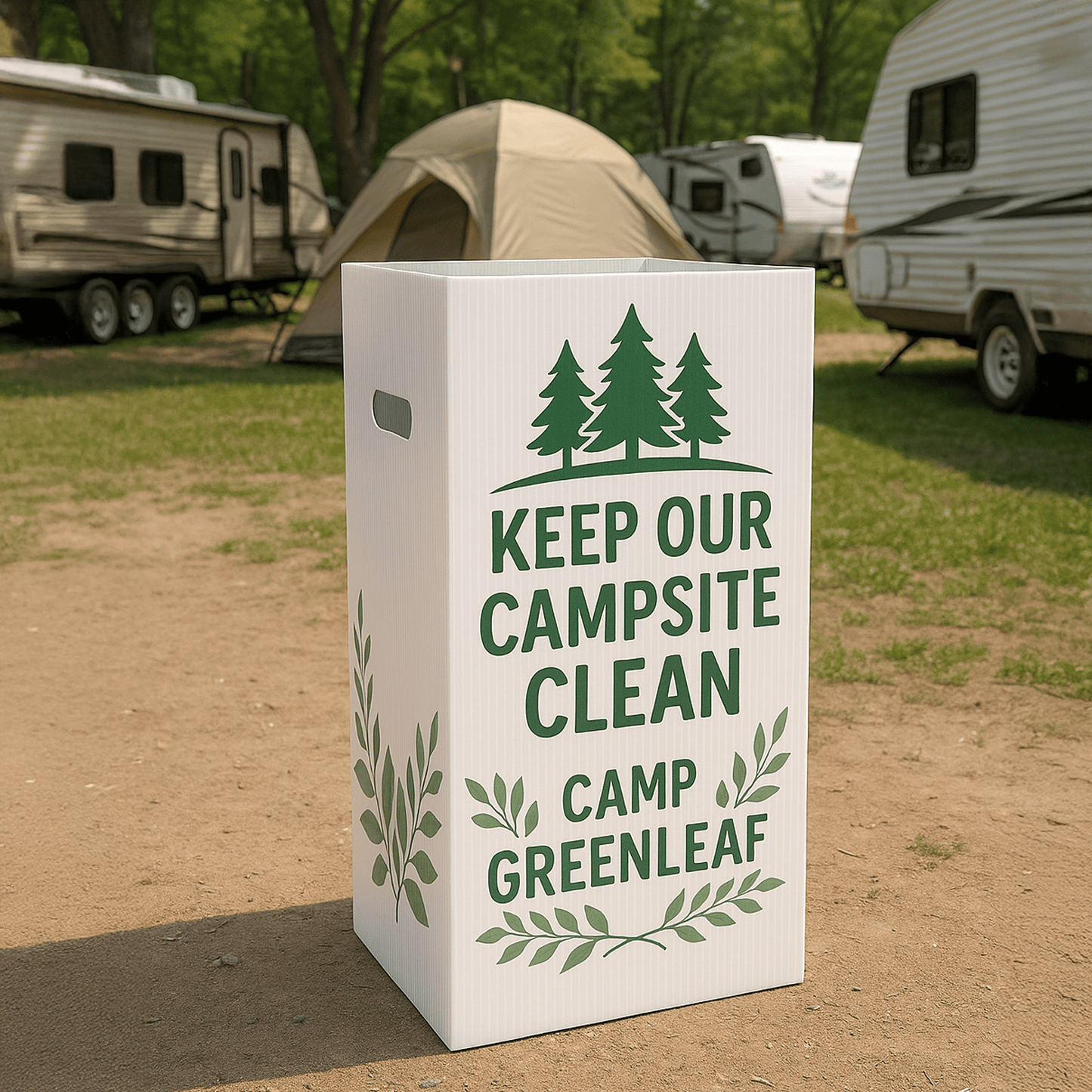 22.3 Gallons - Custom Full Wrap Print - Disposable Corrugated Plastic Trash Cans