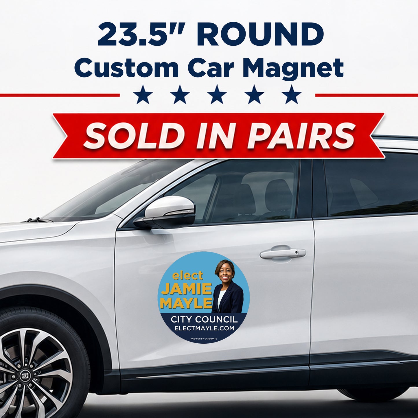 Custom Circle Car Magnets (Pair) 23.5" Personalized Magnetic Vehicle Signs