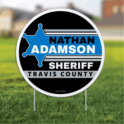 23.5" Sheriff Round Yard Sign, Two - Sided, Includes 24" EZ Stakes
