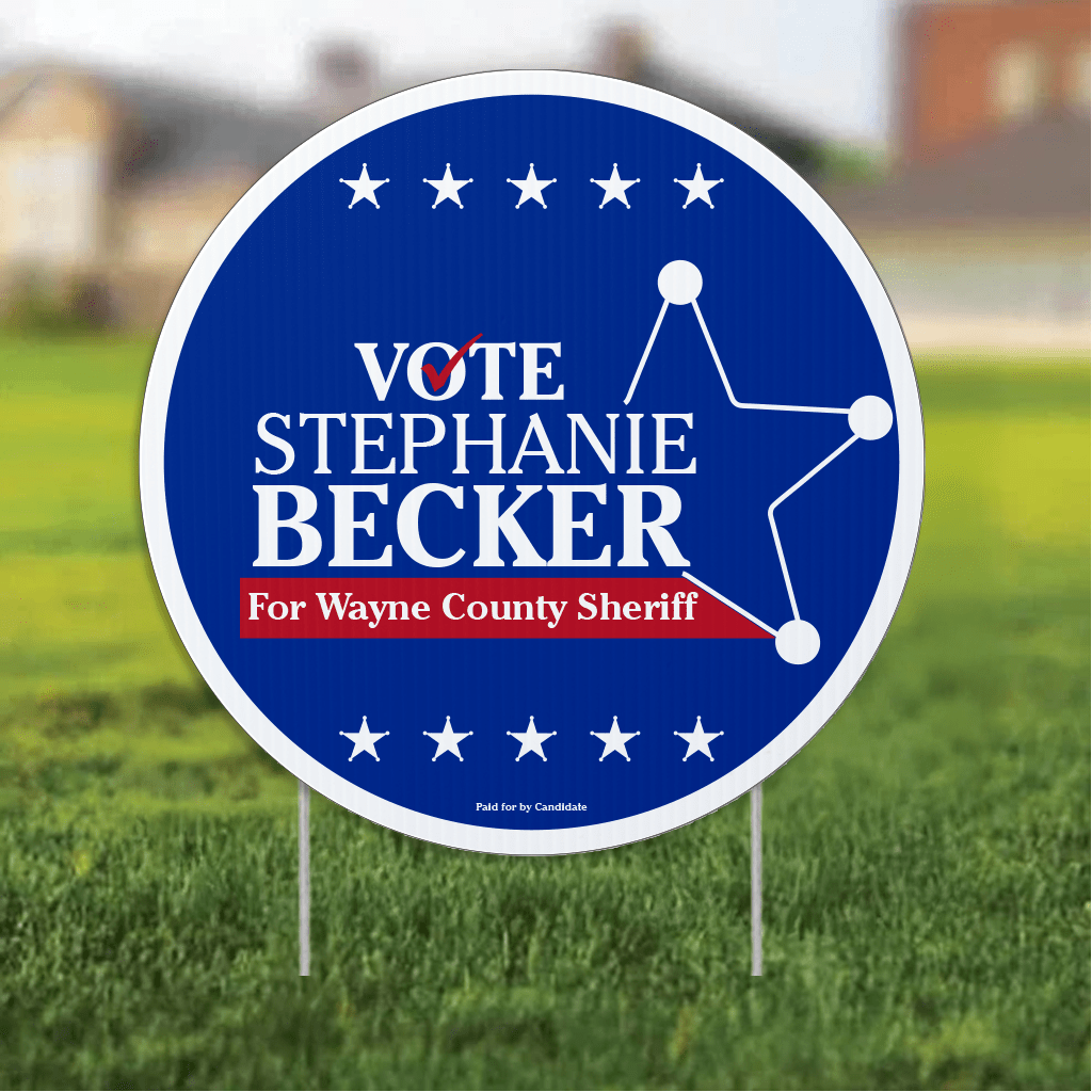 23.5" Sheriff Round Yard Sign, Two - Sided, Includes 24" EZ Stakes