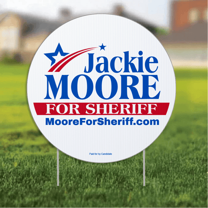 23.5" Sheriff Round Yard Sign, Two - Sided, Includes 24" EZ Stakes