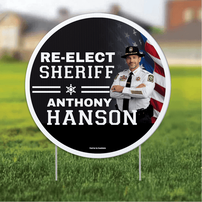 23.5" Sheriff Round Yard Sign, Two - Sided, Includes 24" EZ Stakes
