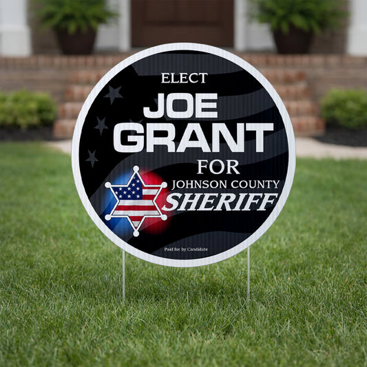 23.5" Sheriff Round Yard Sign, Two - Sided, Includes 24" EZ Stakes