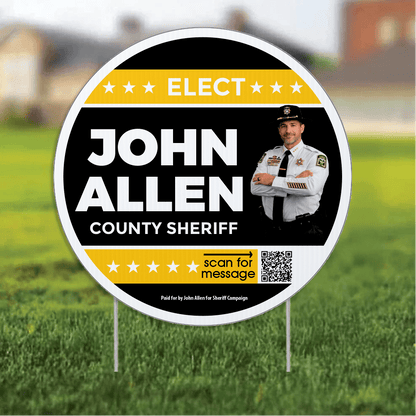 23.5" Sheriff Round Yard Sign, Two - Sided, Includes 24" EZ Stakes