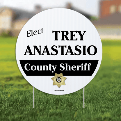 23.5" Sheriff Round Yard Sign, Two - Sided, Includes 24" EZ Stakes