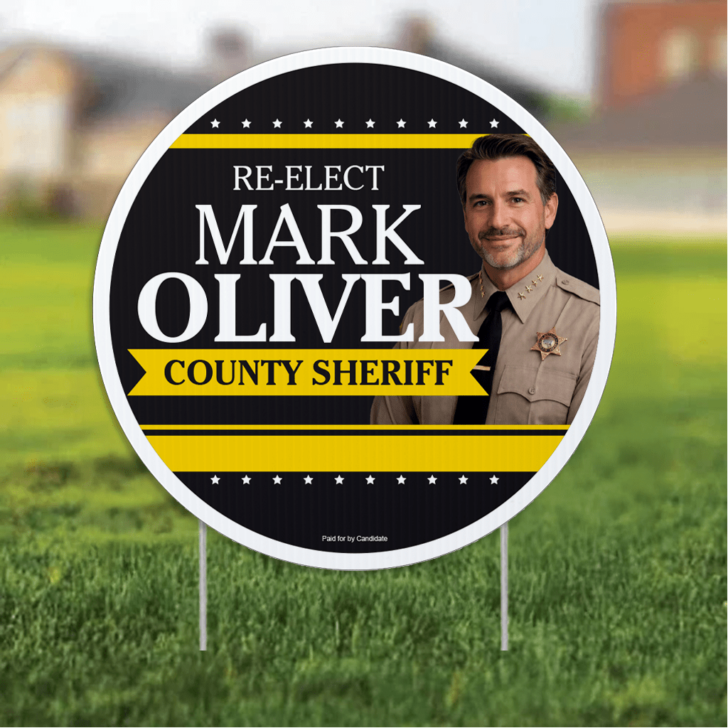 23.5" Sheriff Round Yard Sign, Two - Sided, Includes 24" EZ Stakes