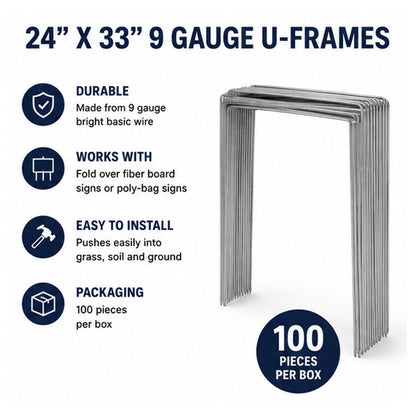 24" x 33" 9 Gauge Wire U - Frames (100 Pack)