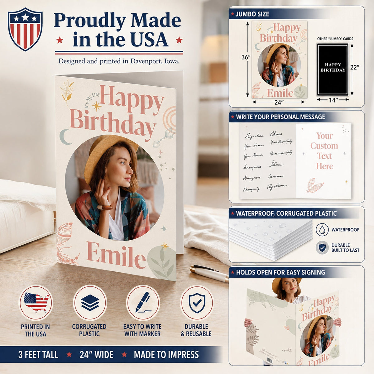 3 Foot Jumbo Custom Birthday Card with Photo & Personalized Message