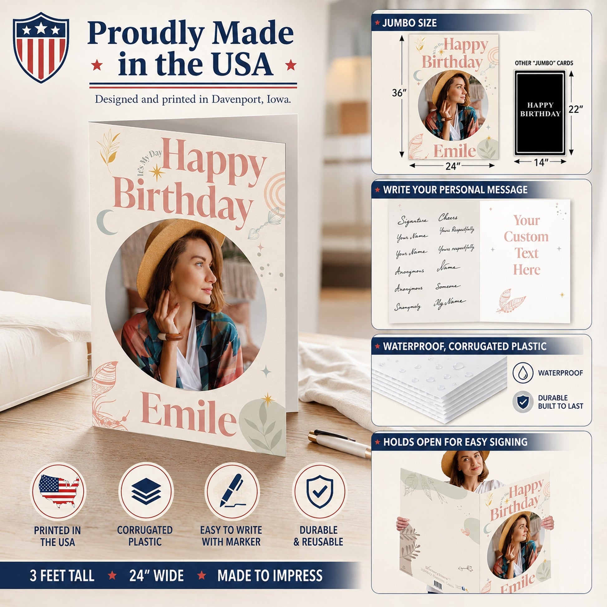 3 Foot Jumbo Custom Birthday Card with Photo & Personalized Message