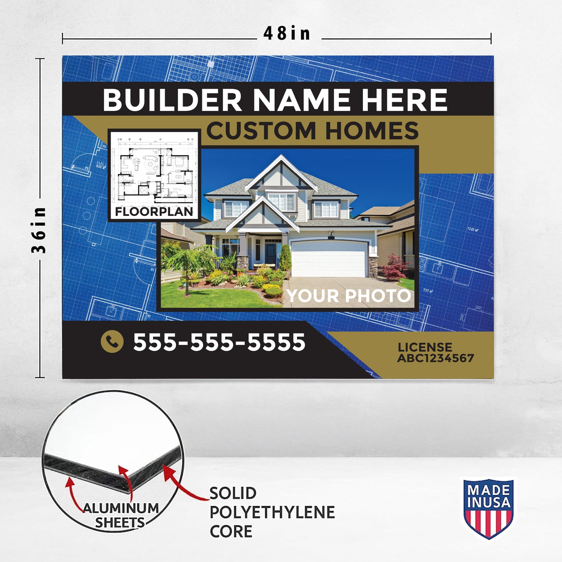 3' x 4' Custom Construction Job Site Sign with Vinyl Frame Kit | Includes 3mm ACM Panel, 8' Vinyl Posts & Rails