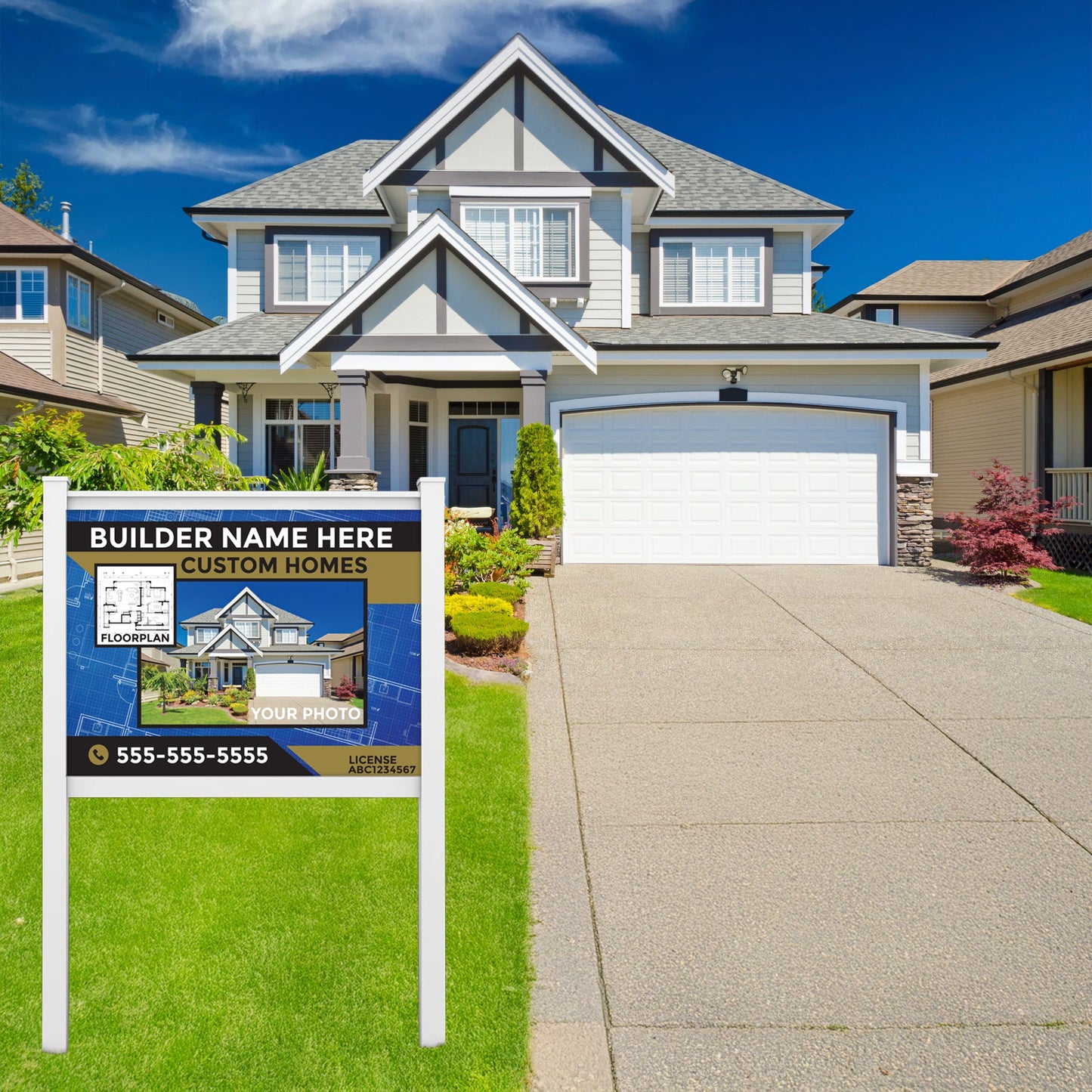 3' x 4' Custom Construction Job Site Sign with Vinyl Frame Kit | Includes 3mm ACM Panel, 8' Vinyl Posts & Rails