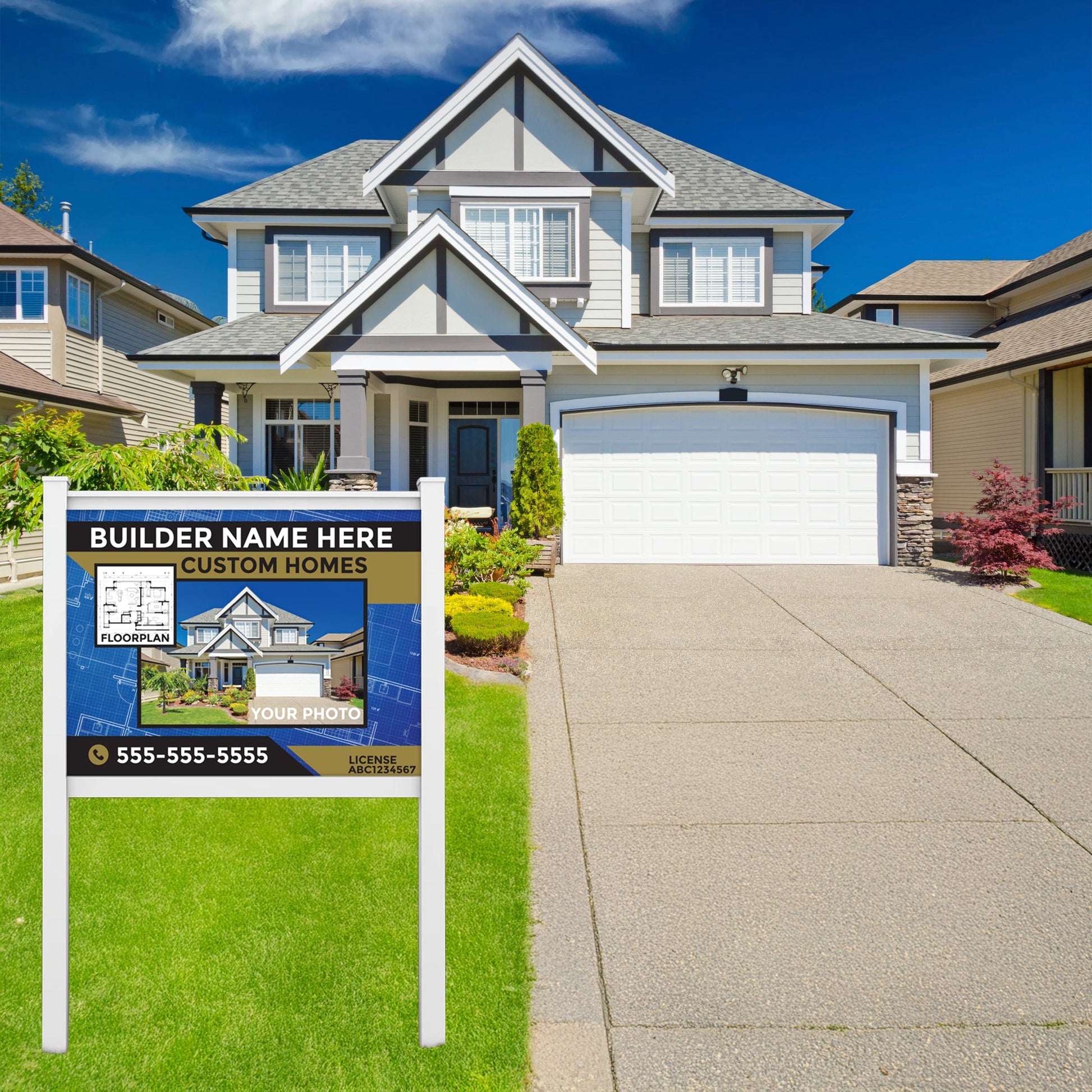 3' x 4' Custom Construction Job Site Sign with Vinyl Frame Kit | Includes 3mm ACM Panel, 8' Vinyl Posts & Rails