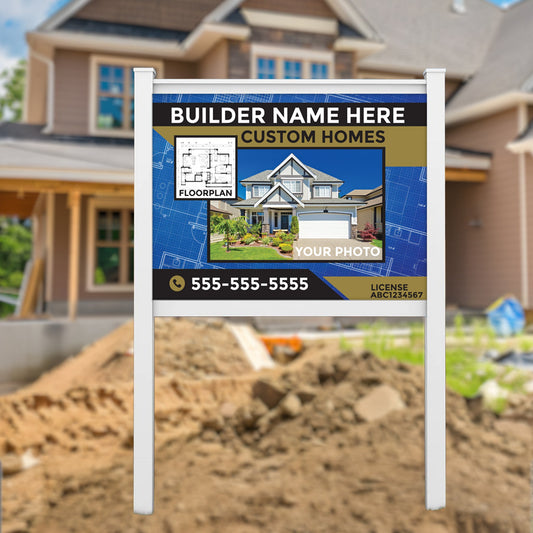 3' x 4' Custom Construction Job Site Sign with Vinyl Frame Kit | Includes 3mm ACM Panel, 8' Vinyl Posts & Rails