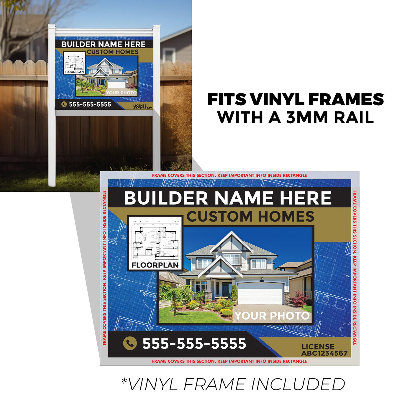 3x4 Custom Construction Job Site Sign with Vinyl Frame Kit | Aluminum ...