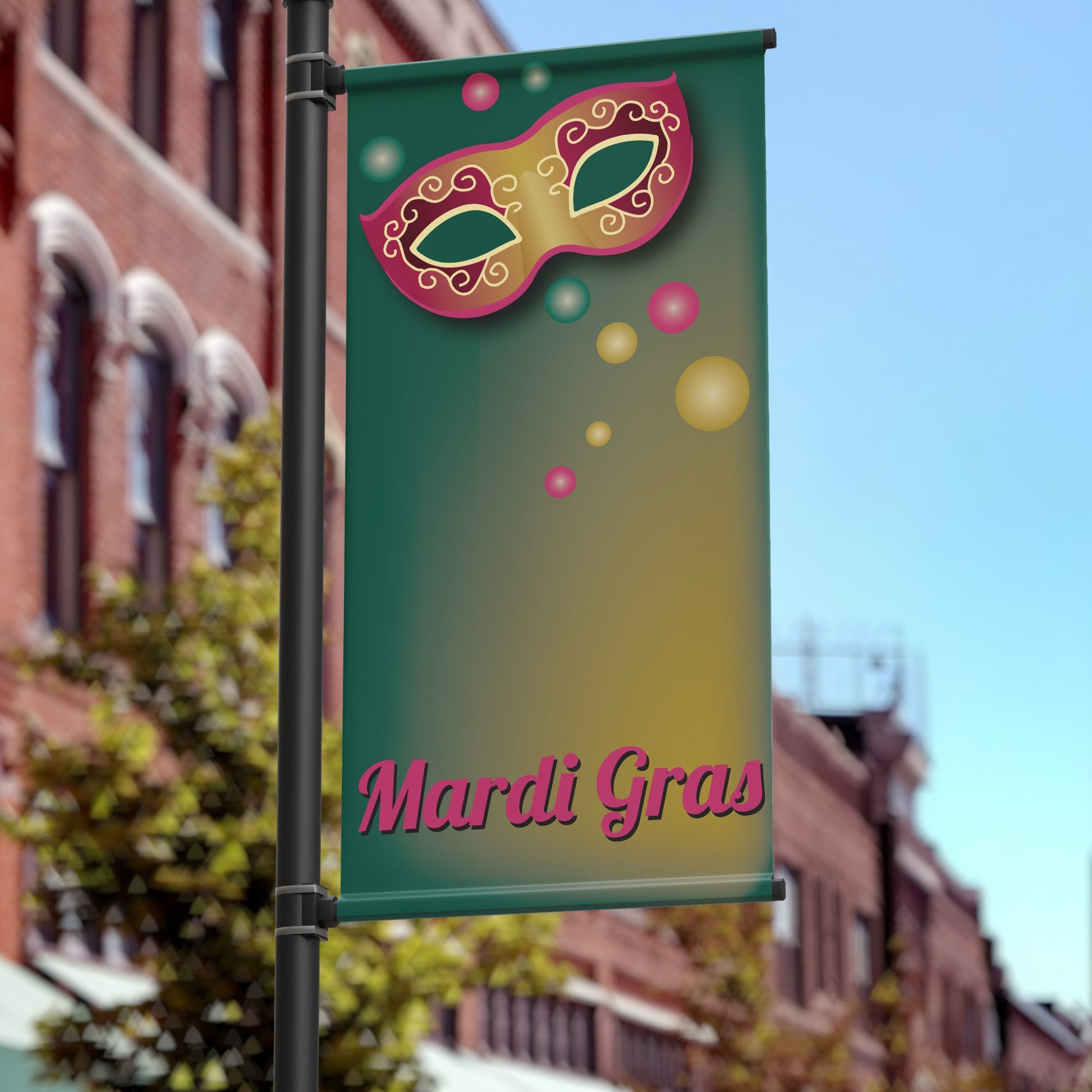 36"x48" Main Street Pole Banner, Mardi Gras