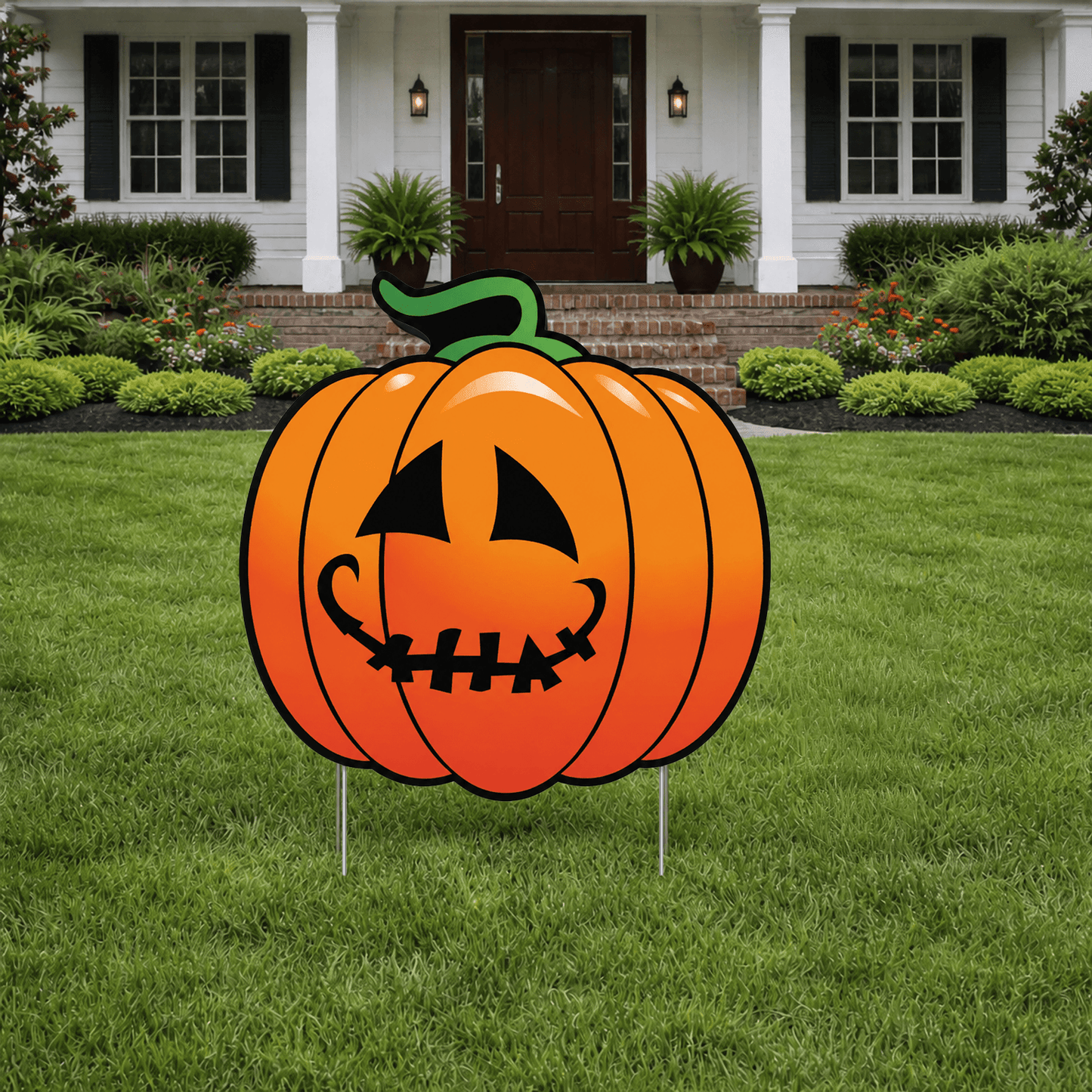 44" Happy Jack-O'-Lantern Pumpkin Halloween Yard Decoration – Giant Outdoor Pumpkin Sign with Stakes