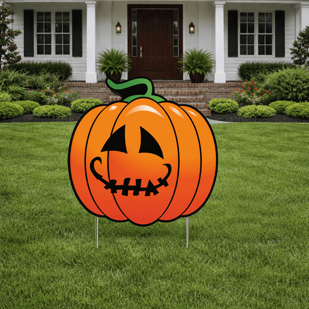 44" Happy Jack-O'-Lantern Pumpkin Halloween Yard Decoration – Giant Outdoor Pumpkin Sign with Stakes