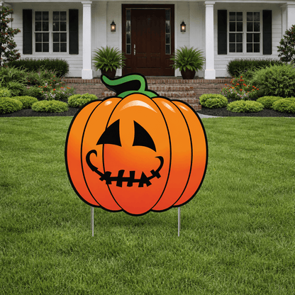 44" Happy Jack-O'-Lantern Pumpkin Halloween Yard Decoration – Giant Outdoor Pumpkin Sign with Stakes