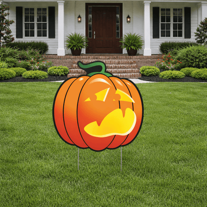 44" Scared Jack-O'-Lantern Pumpkin Halloween Yard Decoration – Giant Outdoor Pumpkin Sign with Stakes