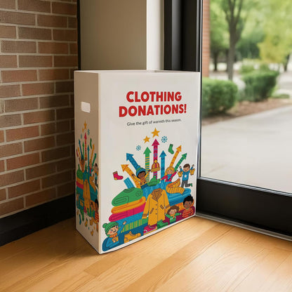 6 - Pack Clothing Donation Bin - Reuseable Corrugated Plastic Trash Cans | 36.5 Gallons