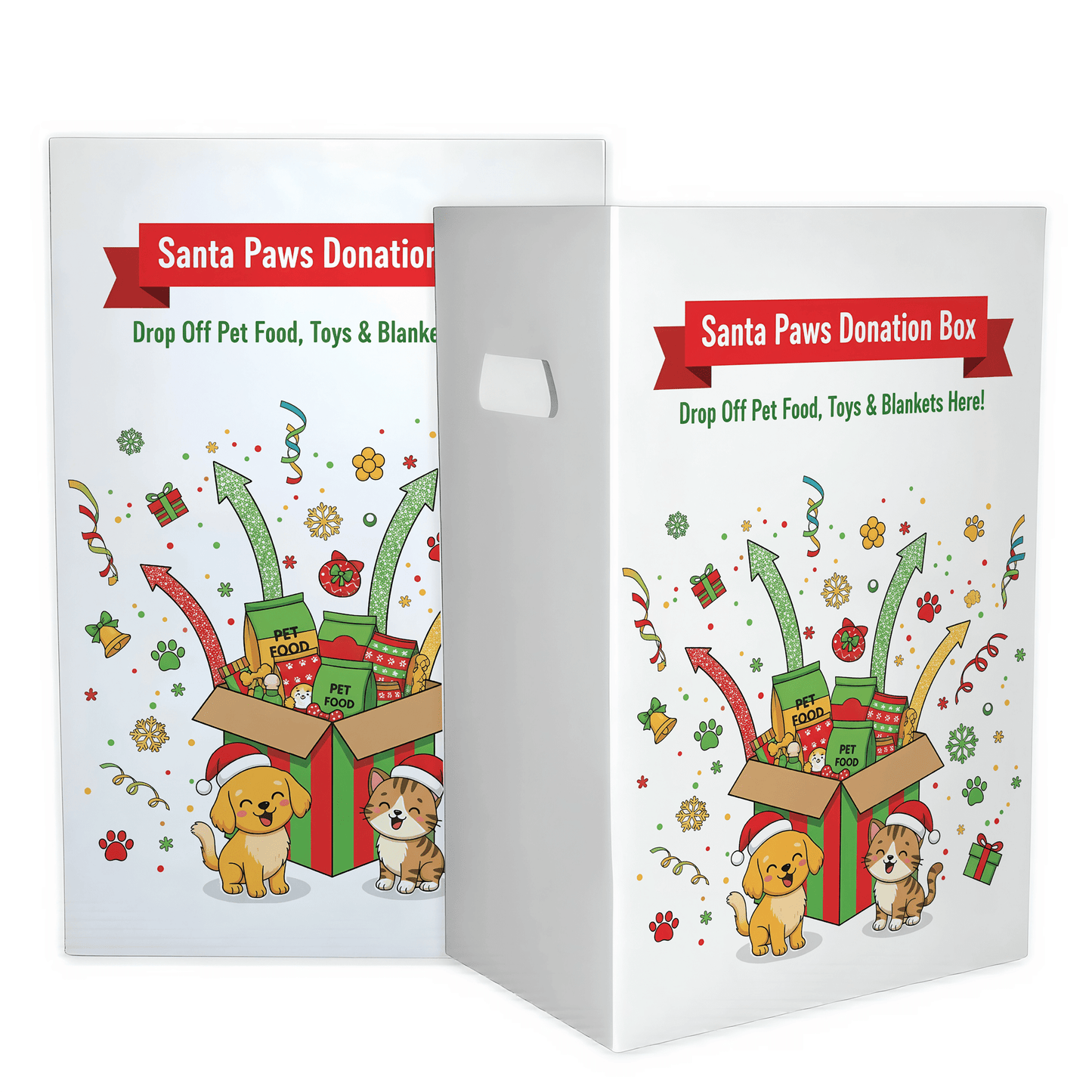 6 - Pack Pet Drive Donation Bin - Santa Paws - Reusable Corrugated Plastic Trash Cans | 22.3 Gallons