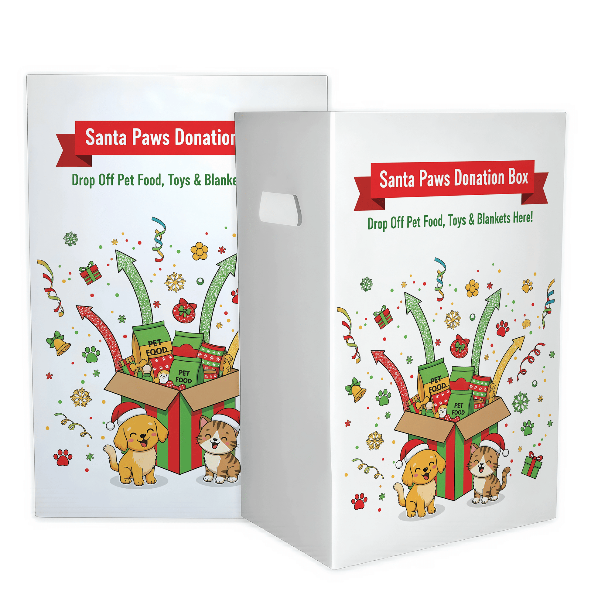 6 - Pack Pet Drive Donation Bin - Santa Paws - Reusable Corrugated Plastic Trash Cans | 22.3 Gallons