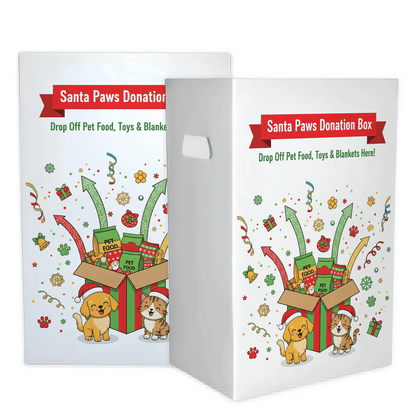 6 - Pack Pet Drive Donation Bin - Santa Paws - Reusable Corrugated Plastic Trash Cans | 22.3 Gallons