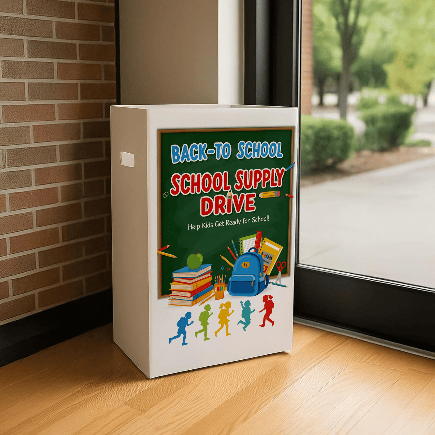 6 - Pack School Supplies Donation Bin - Back To School - Reusable Corrugated Plastic Trash Cans | 22.3 Gallons