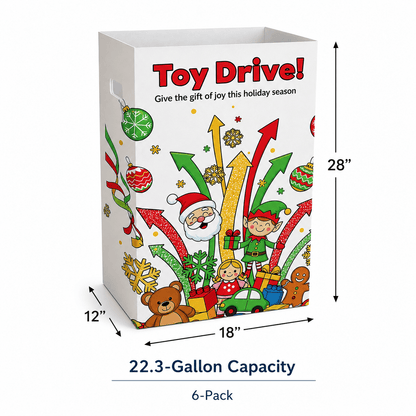 6-Pack Toy Drive Donation Bin - Reusable Corrugated Plastic Trash Cans | 22.3 Gallons