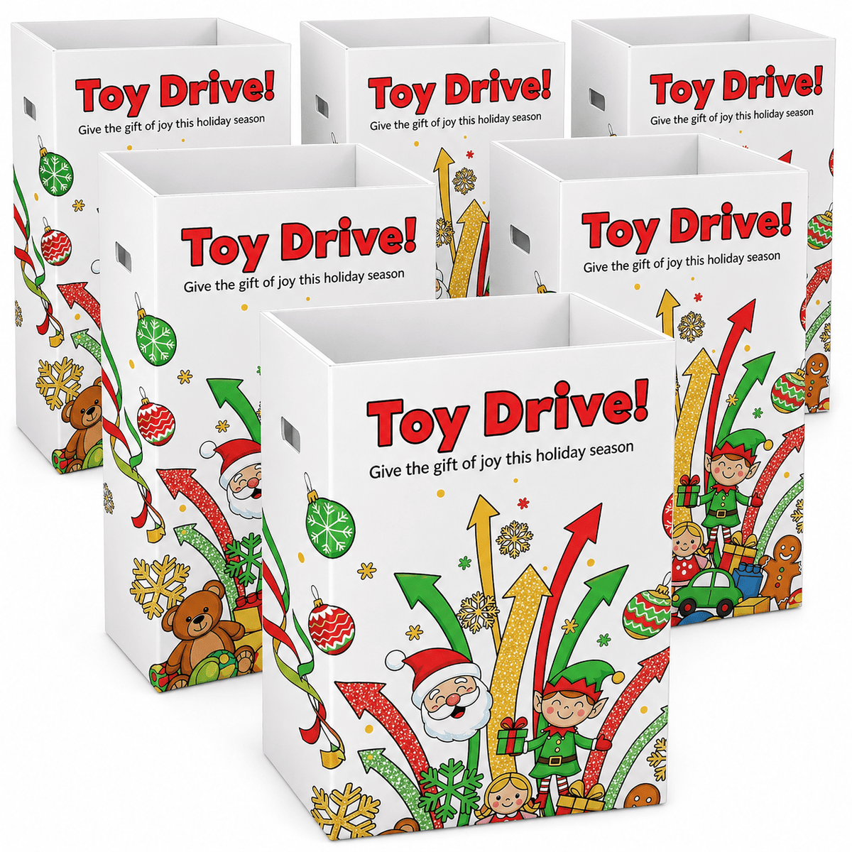 6-Pack Toy Drive Donation Bin - Reusable Corrugated Plastic Trash Cans | 22.3 Gallons