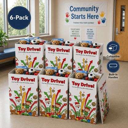 6-Pack Toy Drive Donation Bin - Reusable Corrugated Plastic Trash Cans | 22.3 Gallons