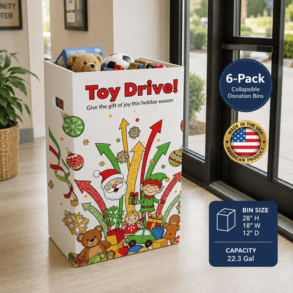 6-Pack Toy Drive Donation Bin - Reusable Corrugated Plastic Trash Cans | 22.3 Gallons