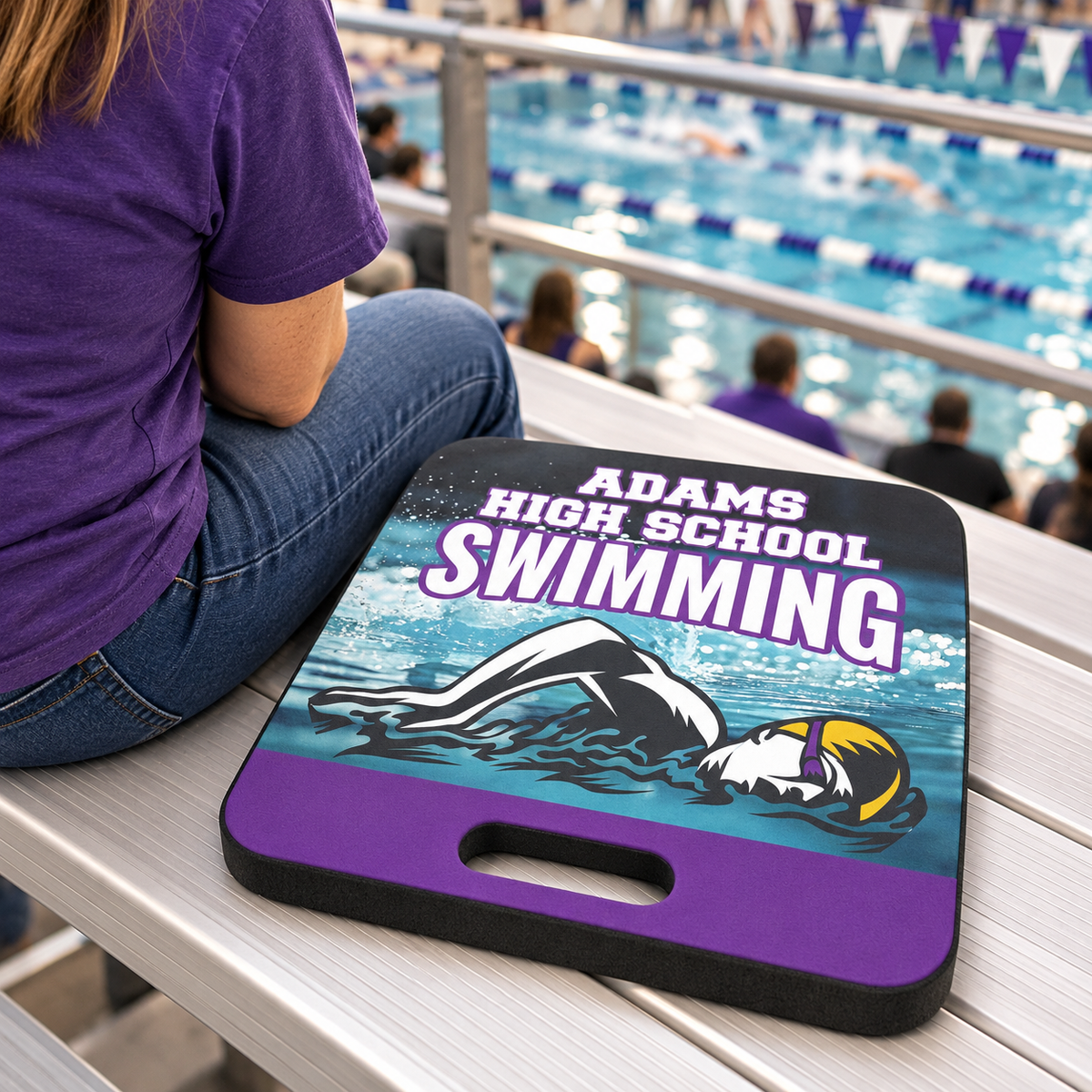 Custom Swim Team Bleacher Cushion – Personalized Stadium Seat Pad