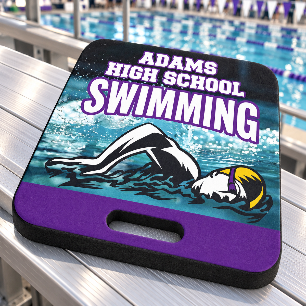 Custom Swim Team Bleacher Cushion – Personalized Stadium Seat Pad