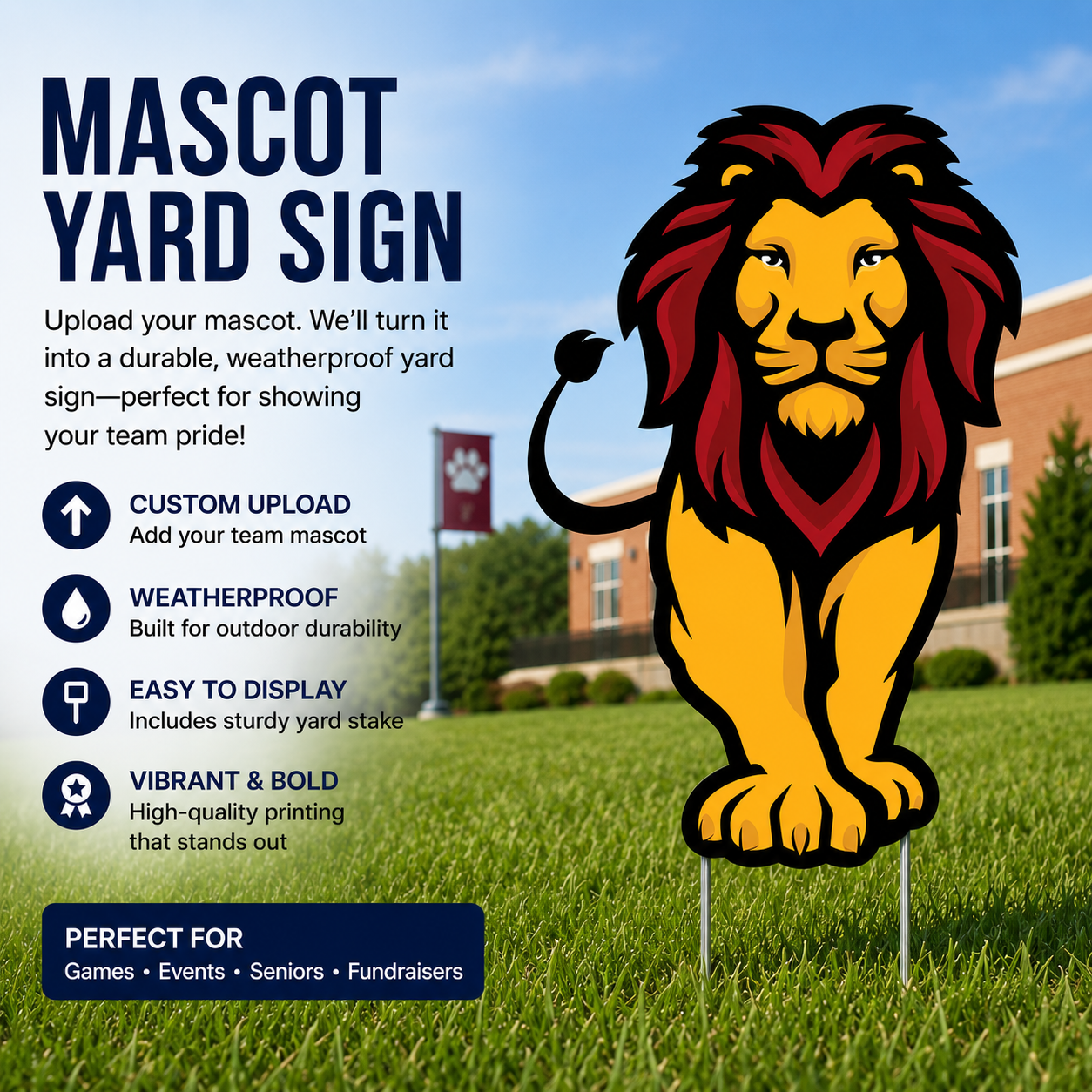 Custom School Mascot Cutout Yard Signs with EZ Stakes- Personalized School Spirit Yard Decorations