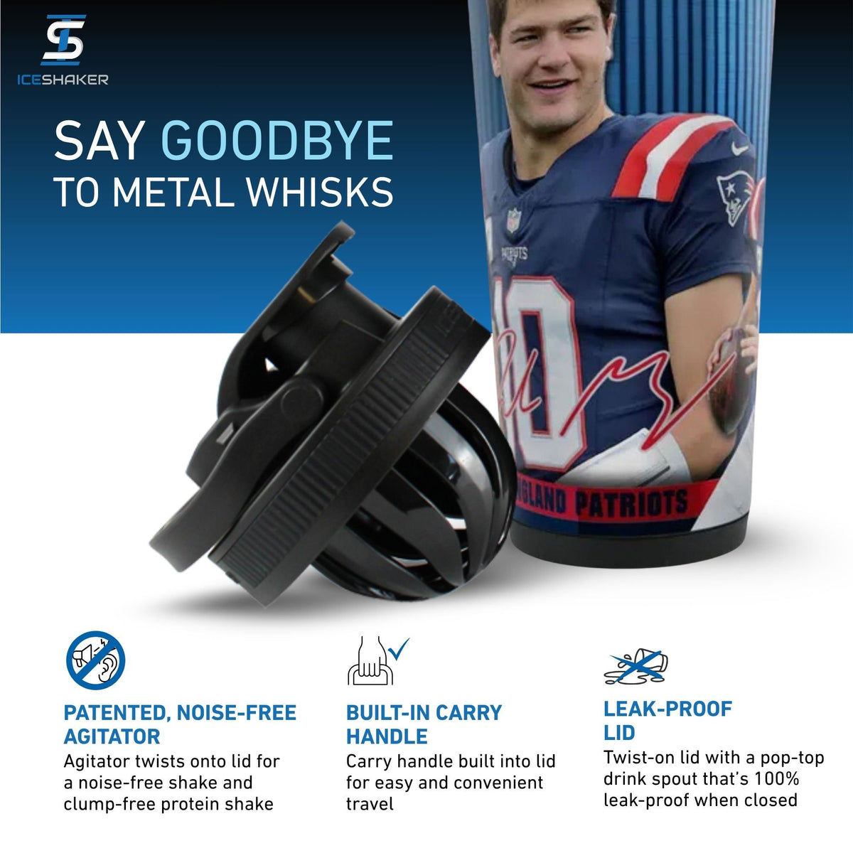 Official Drake Maye New England Patriots 4D 26oz Ice Shaker