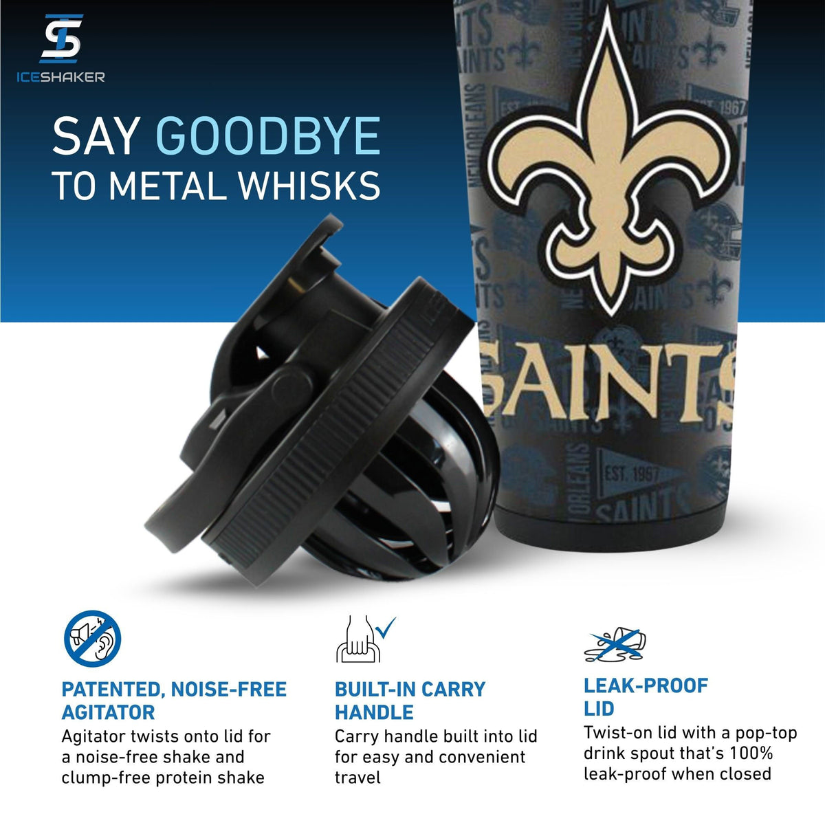 Officially Licensed New Orleans Saints 26oz Ice Shaker