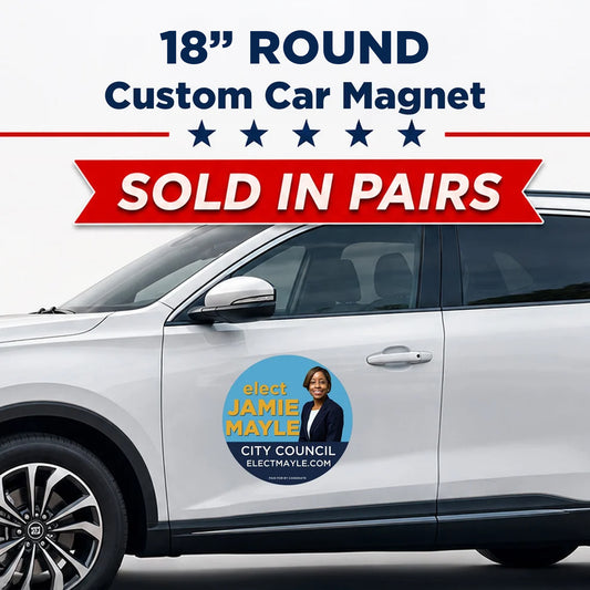Pair of custom 18-inch round car magnets