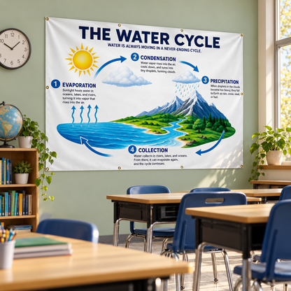 Water Cycle Classroom Vinyl Banner – Educational Science Chart