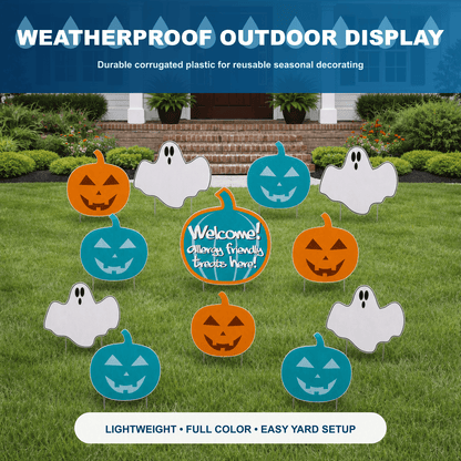 Allergy-Friendly Halloween Ghosts & Teal Pumpkin Yard Decorations – 13-Piece Outdoor Sign Set with Stakes