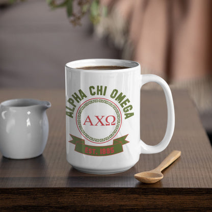 Alpha Chi Omega 15oz Coffee Mug – Double - Sided AXO Sorority Ceramic Cup – Dishwasher Safe