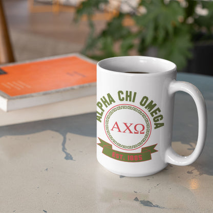 Alpha Chi Omega 15oz Coffee Mug – Double - Sided AXO Sorority Ceramic Cup – Dishwasher Safe