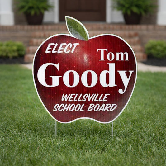 Apple Shaped 2 Sided Yard Signs with 24" EZ Stakes
