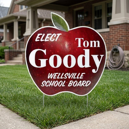 Apple Shaped 2 Sided Yard Signs with 24" EZ Stakes