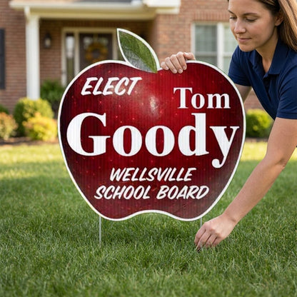 Apple Shaped 2 Sided Yard Signs with 24" EZ Stakes