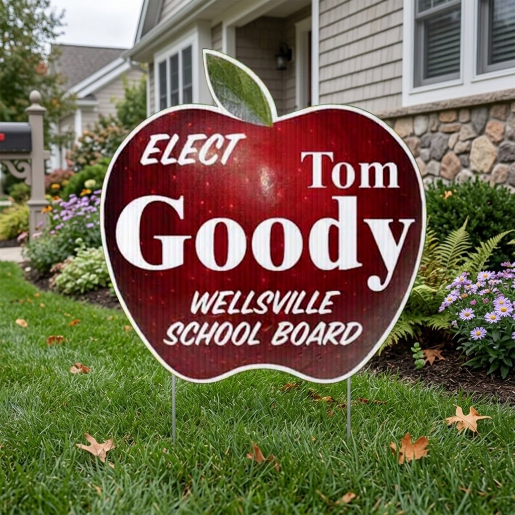 Apple Shaped 2 Sided Yard Signs with 24" EZ Stakes