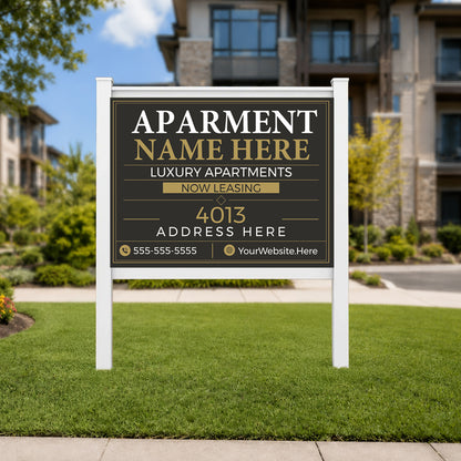 Custom Apartment Complex Sign with Vinyl Frame Kit | Includes 3mm ACM Panel, 8' Vinyl Posts & Rails