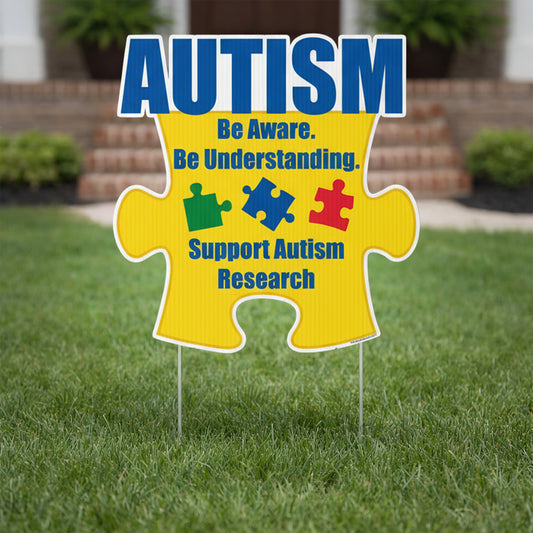 Autism Awareness Puzzle Piece Yard Sign – 21" x 21.5" Outdoor Lawn Decoration with Stakes