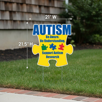 Autism Awareness Puzzle Piece Yard Sign – 21" x 21.5" Outdoor Lawn Decoration with Stakes